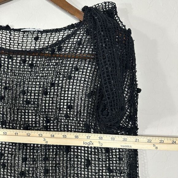 Liv Women's Top Black Crochet Sequin Net 3/4 Sleeves Beach Tunic Sweater Size L - Picture 4 of 6